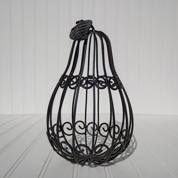 Black Metal Wire Caged Pear Farmhouse French Country Kitchen Decor 10.5 inch Vtg - Picture 3 of 10